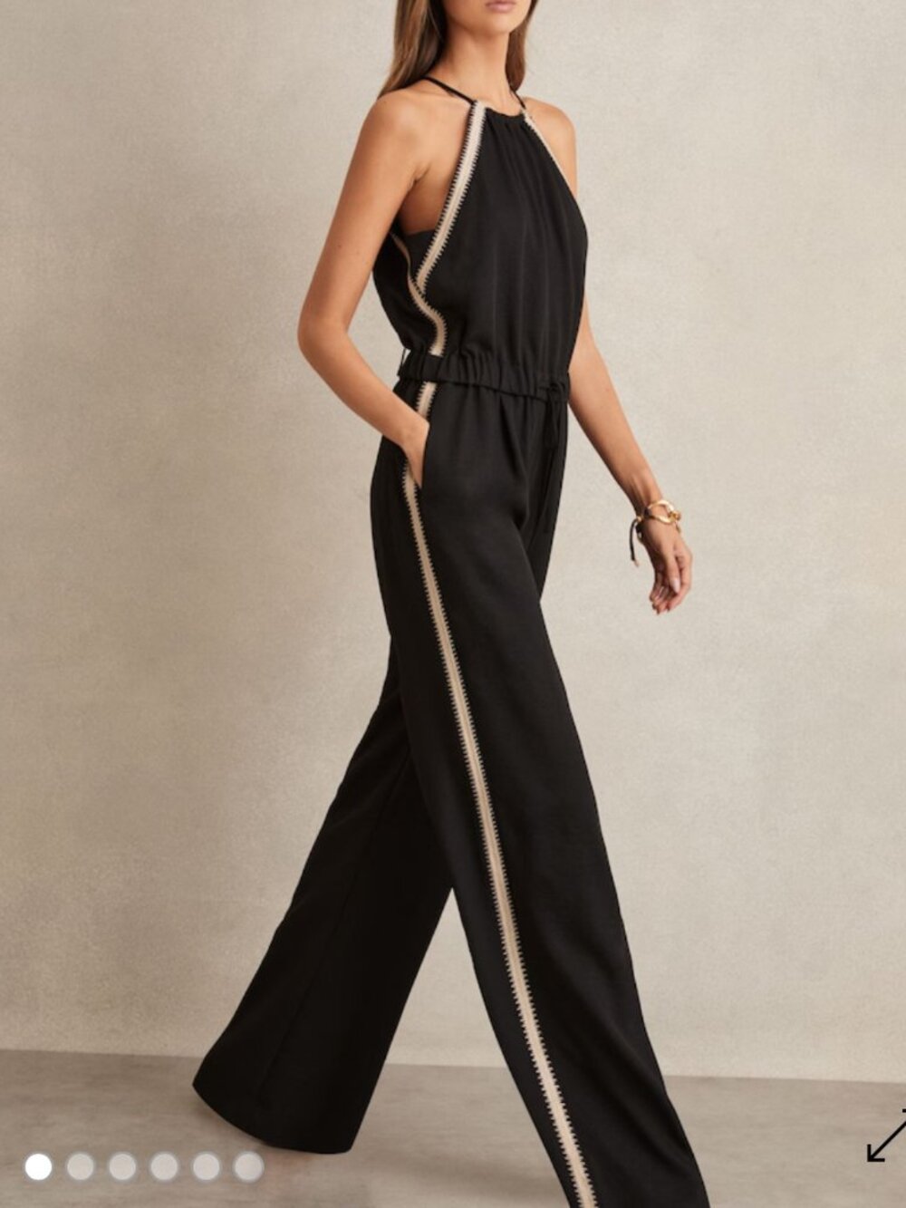 🌟 REISS 🌟 AUDEN HALTER NECK CRAFT STITCH WIDE LEG JUMPSUIT BLACK SZ 2